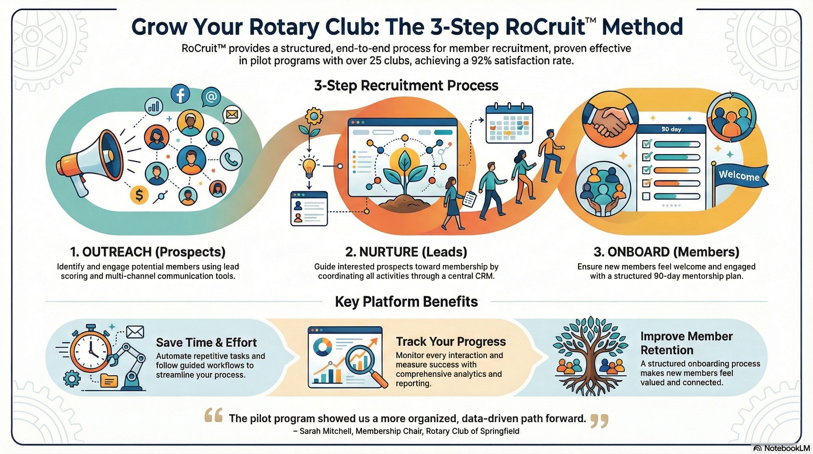 RoCruit 3-Step Method infographic showing the complete recruitment process